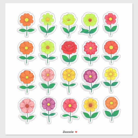 Farbenfrohes Blumenaufkleber-Set Aufkleber (Blatt)