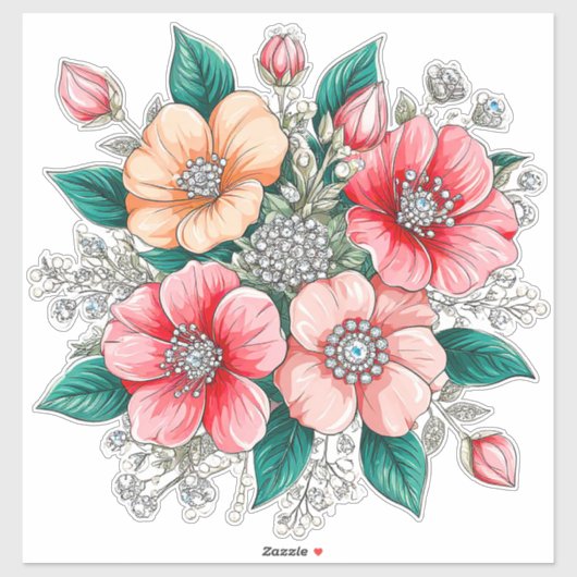 Farbenfrohes Blumenbouquet Aufkleber (Blatt)