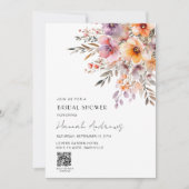 Farbenfrohes Blumenbouquet QR-Code Brautparty Einladung (Vorderseite)