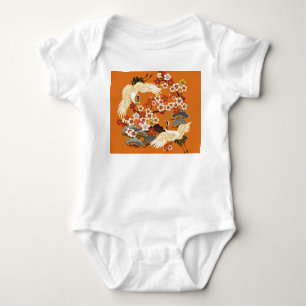 Farbenfrohes Blumenkranich-Sakura-Muster Baby Strampler