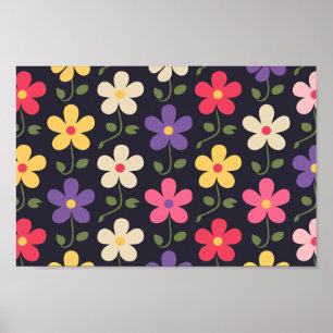 Farbenfrohes Blumenmuster auf dunklem Hintergrund Poster