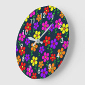 Farbenfrohes Blumenmuster Große Wanduhr (Winkel)