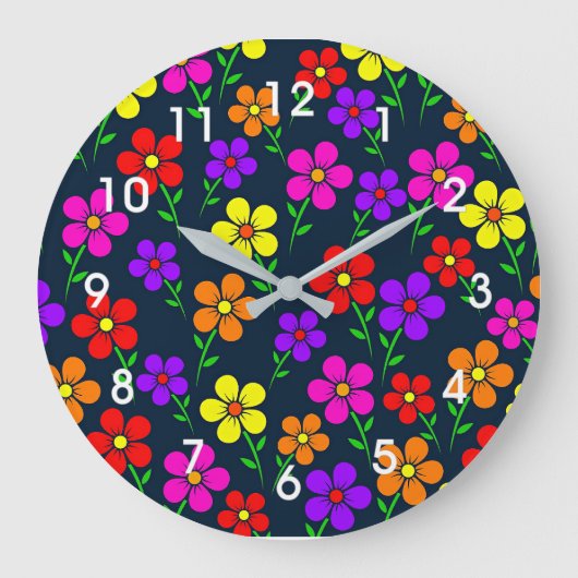 Farbenfrohes Blumenmuster Große Wanduhr (Vorderseite)