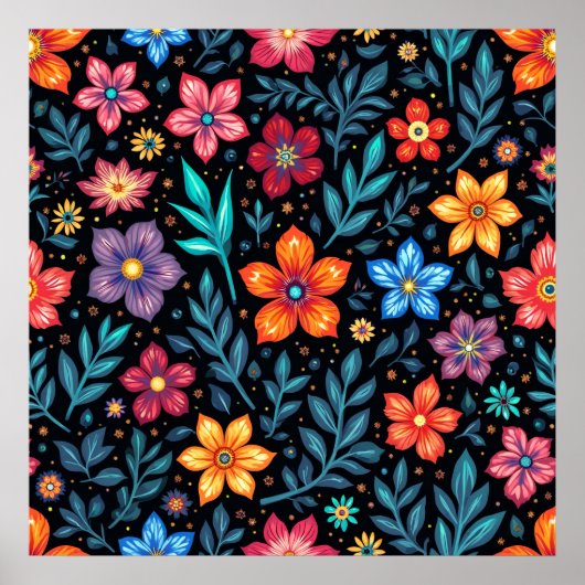 Farbenfrohes Blumenmuster Hintergrund Poster (Vorne)