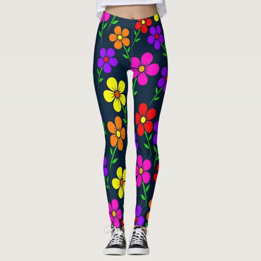 Farbenfrohes Blumenmuster Leggings (Vorderseite)