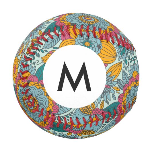 Farbenfrohes Blumenmuster mit Monogramm Baseball (Vorderseite Links)