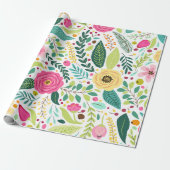 Farbenfrohes Blumenmuster mit Rosa, Gelb Geschenkpapier (Ungerollt)