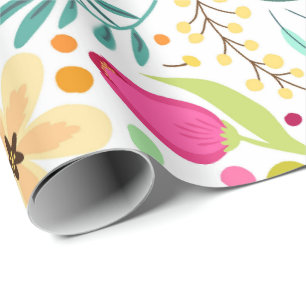 Farbenfrohes Blumenmuster mit Rosa, Gelb Geschenkpapier