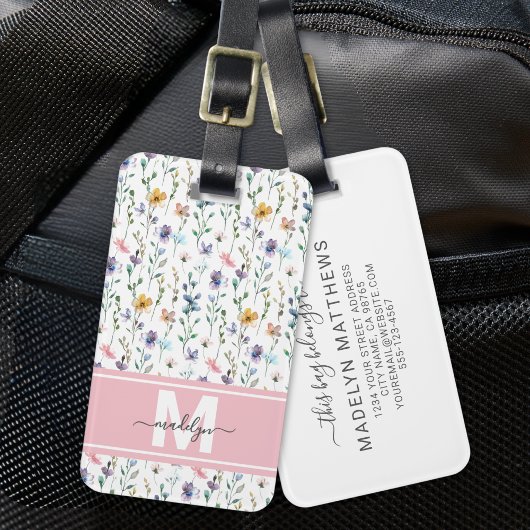 Farbenfrohes Blumenmuster-Monogramm Gepäckanhänger