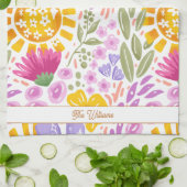 Farbenfrohes Blumenmuster Name Monogramm Botanik Geschirrtuch (Gefaltet)