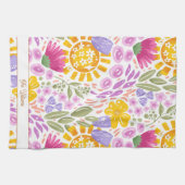 Farbenfrohes Blumenmuster Name Monogramm Botanik Geschirrtuch (Horizontal)