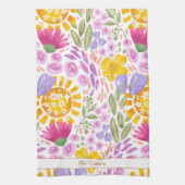 Farbenfrohes Blumenmuster Name Monogramm Botanik Geschirrtuch (Vertikal)