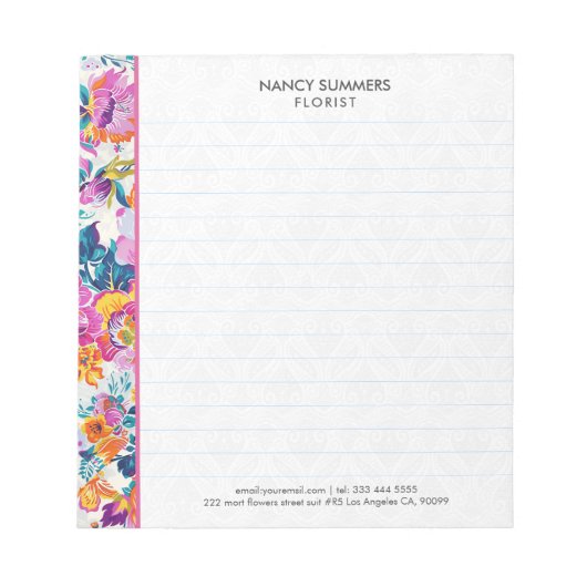 Farbenfrohes Blumenmuster Notizblock (Vorderseite)
