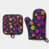 Farbenfrohes Blumenmuster Ofenhandschuh & Topflappen-Set (Vorderseite)