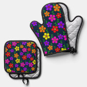 Farbenfrohes Blumenmuster Ofenhandschuh & Topflappen-Set (Vorderseite/Rückseite)