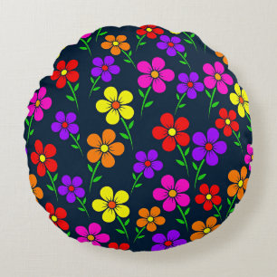 Farbenfrohes Blumenmuster Rundes Kissen