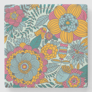Farbenfrohes Blumenmuster Steinuntersetzer