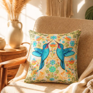 Farbenfrohes Bohemian-Kolibri-Baumwollkissen Kissen
