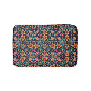 Farbenfrohes Boho-Blumenmuster Elegante Symmetrie Badematte