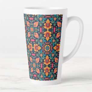 Farbenfrohes Boho-Blumenmuster Elegante Symmetrie Milchtasse