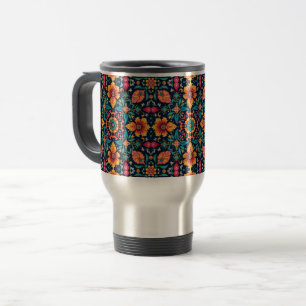 Farbenfrohes Boho-Blumenmuster Elegante Symmetrie Reisebecher