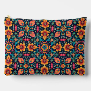 Farbenfrohes Boho-Blumenmuster Elegante Symmetrie Zubehörtasche