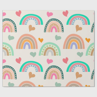 Farbenfrohes Boho-Regenbogen-und-Herzen-Muster Geschenkpapier