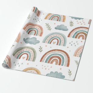 Farbenfrohes Boho-Wasserfarben-Regenbogen-Geburtst Geschenkpapier