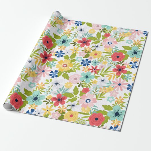 Farbenfrohes botanisches Muster Geschenkpapier (Ungerollt)