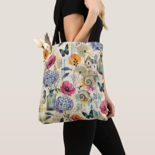 Farbenfrohes botanisches Wasserfarbenmuster für di Tasche
