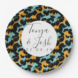 Farbenfrohes Cheetah-Druck Muster Moderne Hochzeit Pappteller