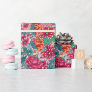 Farbenfrohes chinesisches Blumenmuster Geschenkpapier
