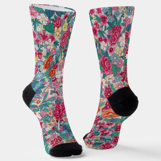 Farbenfrohes chinesisches Blumenmuster Socken (Gewinkelt)