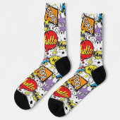 Farbenfrohes Comic-Pop-Art-Sprechblasenmuster Socken (Linkes Detail)