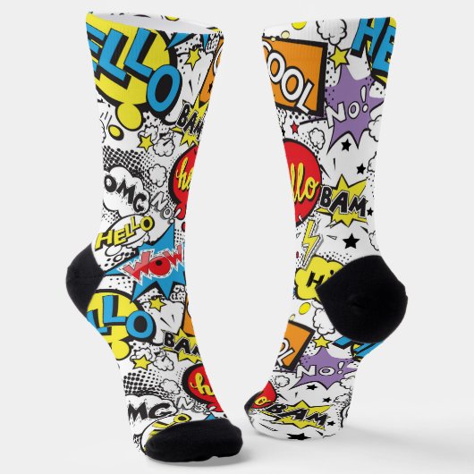 Farbenfrohes Comic-Pop-Art-Sprechblasenmuster Socken (Gewinkelt)