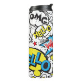 Farbenfrohes Comic-Pop-Art-Sprechblasenmuster Thermosbecher (Nach links gedreht)