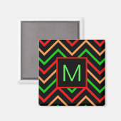 Farbenfrohes Cool Chevron auf schwarzem Monogramm Magnet (Vorderseite/Rückseite)