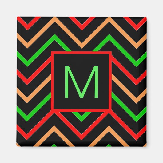 Farbenfrohes Cool Chevron auf schwarzem Monogramm Magnet (Vorne)