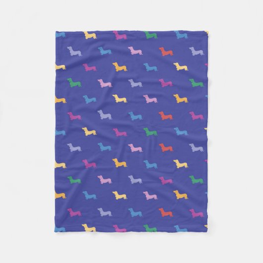 Farbenfrohes Dachshund-Muster Blau Fleecedecke (Vorderseite)