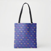 Farbenfrohes Dachshund-Muster Blau Tasche (Vorderseite)