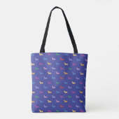 Farbenfrohes Dachshund-Muster Blau Tasche (Rückseite)