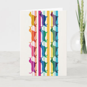 Farbenfrohes Dachshund-Muster Retro-Streifen Karte