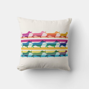 Farbenfrohes Dachshund-Muster Retro-Streifen Kissen