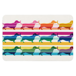Farbenfrohes Dachshund-Muster Retro-Streifen Magnet