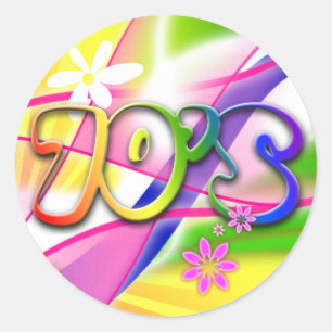 Farbenfrohes Design mit Blumen aus den 70ern Runder Aufkleber