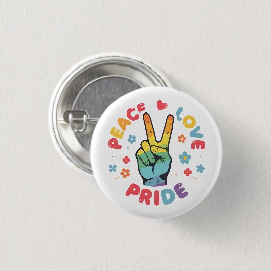 Farbenfrohes Design mit Frieden, Liebe und Stolz H Button (Vorne & Hinten)