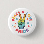 Farbenfrohes Design mit Frieden, Liebe und Stolz H Button (Vorderseite)