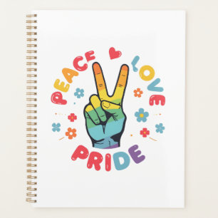 Farbenfrohes Design mit Frieden, Liebe und Stolz H Planer