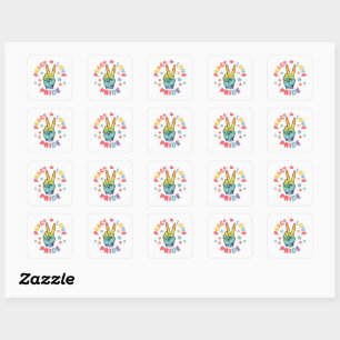 Farbenfrohes Design mit Frieden, Liebe und Stolz H Quadratischer Aufkleber