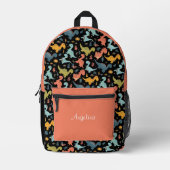 Farbenfrohes Dinosaurier-Muster Orange Schwarz Nam Bedruckter Rucksack (Vorderseite)